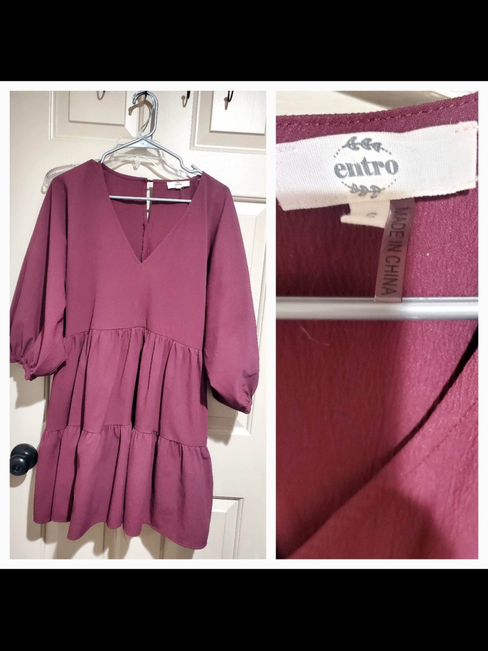 entro Mauve Plum V-Neck Tiered Babydoll Dress